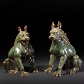 A pair of Chinese Han Dynasty Hetian Jade auspicious beasts