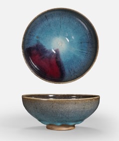 Chinese Jin Dynasty Jun kiln sky blue glaze hanging red bowl