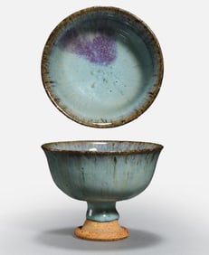 Chinese Jin Dynasty Jun kiln sky blue glaze with red high-footed cup