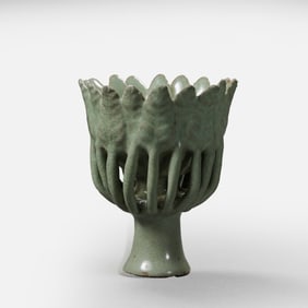 Chinese Song Dynasty Celadon Flower Mouth Candlestick