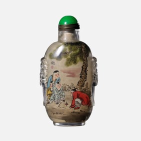 Chinese Qing Dynasty Inner-painted Snuff Bottle with Playing Babies
