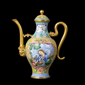 Chinese Qing Dynasty Qianlong period enameled window-shaped teapot with Western figures
