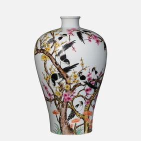 Chinese Qing Dynasty Yongzheng Period Famille Rose Plum Vase with Happy Eyebrows