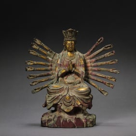 Chinese Yuan Dynasty Gilded Bronze Statue of Seated Guanyin