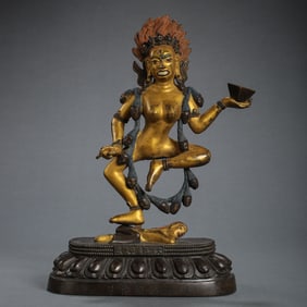 A Chinese gilt bronze statue of six Buddhas from the Qianlong period of the Qing Dynasty