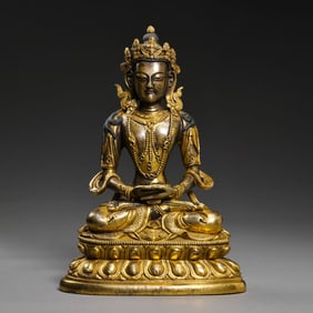 Chinese Qing Dynasty Gilded Bronze Buddha Seated Figure