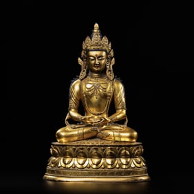A Chinese Ming Dynasty Mongolian Gilded Bronze Statue of Guanyin