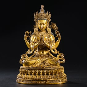Chinese Qing Dynasty Gilded Bronze Buddha Seated Figure