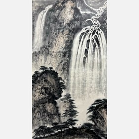 Huge hanging scroll landscape painting - Fu Baoshi (1904-1965)