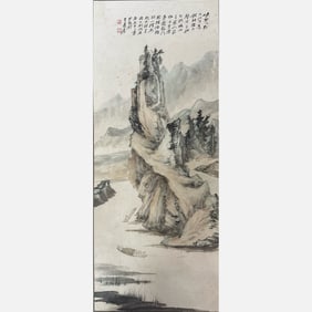Landscape painting in wooden frame - Zhang Daqian (1899-1983)