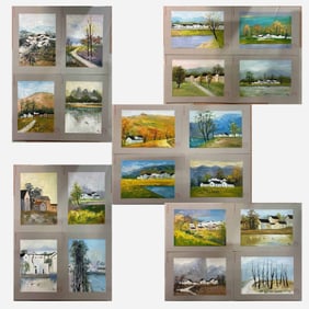 A set of oil paintings of landscape sketches - Wu Guanzhong (1919-2010)