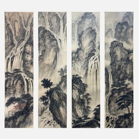 A set of four hanging landscape paintings on paper - Fu Baoshi (1904-1965)