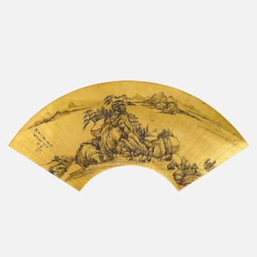 Mounted ink landscape fan - Xu Fang (1622-1694)