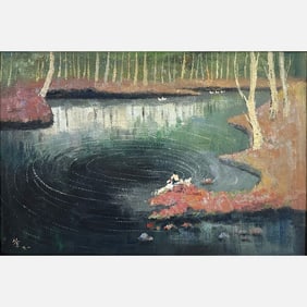 Framed Landscape Oil Painting - Wu Guanzhong (1919-2010)