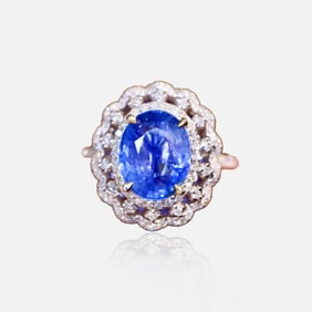 GRC 18K Gold Diamond Inlaid Natural Sapphire Ring