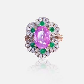 GRC 18K Gold Diamond Inlaid Natural Sapphire Ring