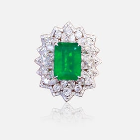 CGRL 18K gold diamond inlaid natural emerald ring