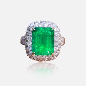 CGRL 18K gold diamond inlaid natural emerald ring