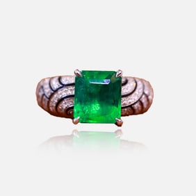 CGRL 18K gold diamond inlaid natural emerald ring