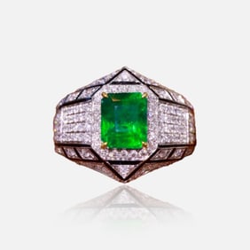 CGRL 18K gold diamond inlaid natural emerald ring
