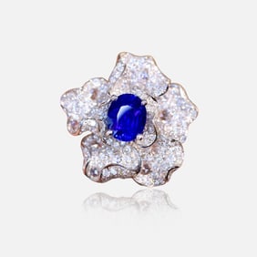CGRL 18K gold diamond inlaid natural sapphire ring