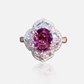 CGRL 18K Gold Diamond Ring with Natural Padparadscha Gemstone
