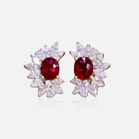 CGRL 18K gold diamond inlaid natural ruby earrings
