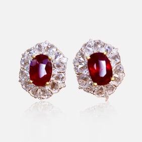 CGRL 18K gold diamond inlaid natural ruby earrings