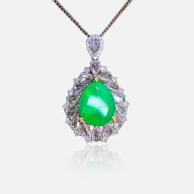 CGRL 18K gold diamond necklace with natural emerald