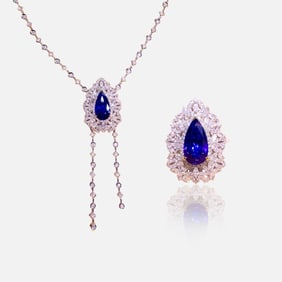 CGRL 18K gold diamond inlaid natural sapphire ring/necklace