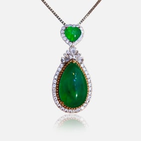 CGRL 18K gold diamond necklace with natural emerald