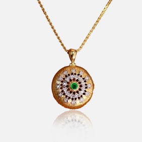 CGRL 18K gold diamond necklace with natural emerald