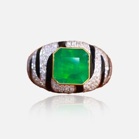CGRL 18K gold diamond inlaid natural emerald ring