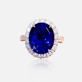 CGRL 18K gold diamond inlaid natural sapphire ring