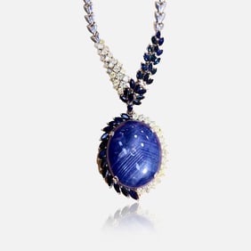 GRC Huge 18K Gold Diamond Necklace with Natural Sapphire