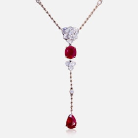 CGRL 18K Gold Diamond and Burmese Ruby Necklace
