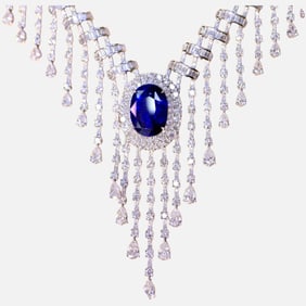 CGRL 18K gold diamond necklace with natural sapphire