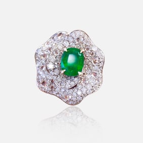 CGRL 18K gold diamond inlaid natural emerald ring