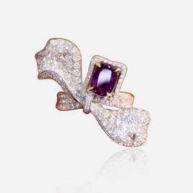 CGRL 18K gold diamond inlaid natural purple sapphire ring