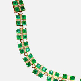 GRC 18K Gold Diamond Inlaid Natural Emerald Bracelet