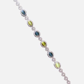 CGRL 18K gold diamond inlaid natural green cat's eye bracelet