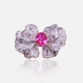CGRL 18K Gold Diamond Ring with Natural Padparadscha Gemstone