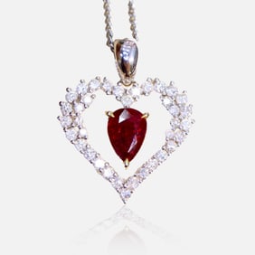GRC 18K Gold Diamond and Burmese Ruby Necklace