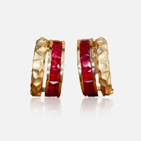 CGRL 18K gold diamond inlaid natural ruby earrings