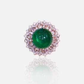 CGRL 18K gold diamond inlaid natural emerald ring