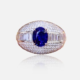 CGRL 18K gold diamond inlaid natural sapphire ring