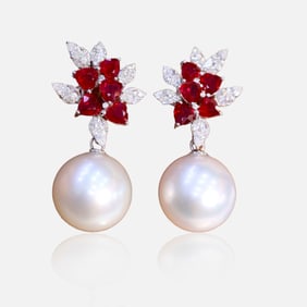 CGRL 18K gold diamond inlaid natural pearl earrings