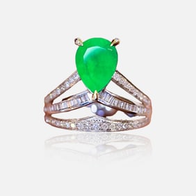 CGRL 18K gold diamond inlaid natural emerald ring