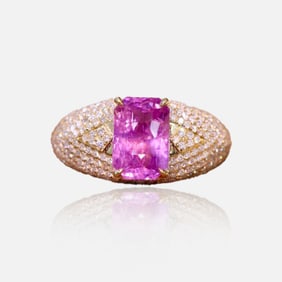 CGRL 18K gold diamond inlaid natural sapphire ring