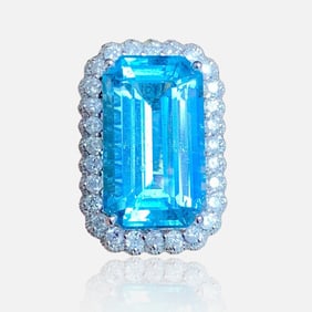 GUILD 18K gold diamond inlaid natural aquamarine ring